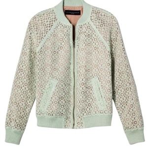 Victoria Beckham Mint Green Lace Bomber Jacket